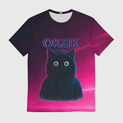 Футболка мужская Окак мем с черным котом, цвет: 3D-принт