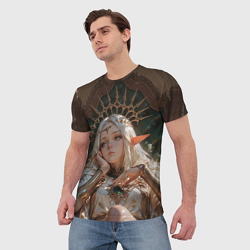 Мужская футболка Беловолосая королева эльфов на троне / 3D-принт – фото 3