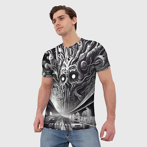 Мужская футболка Art skull in metropolis - ai art fantasy / 3D-принт – фото 3