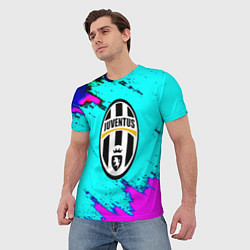 Футболка мужская Juventus неоновые краски, цвет: 3D-принт — фото 2