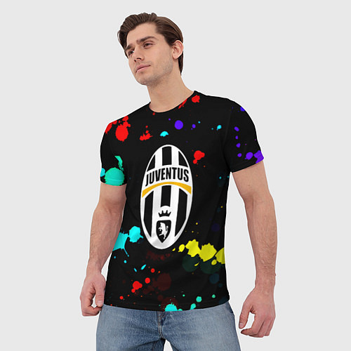 Мужская футболка Ювентус брызги красок неон / 3D-принт – фото 3