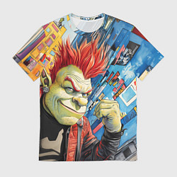 Футболка мужская Панк Шрек на фоне домов, цвет: 3D-принт