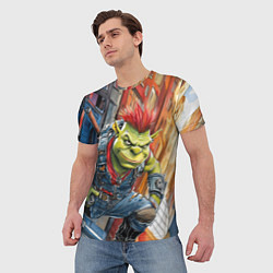 Футболка мужская Панк Шрек облокотился на колено, цвет: 3D-принт — фото 2