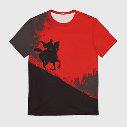 Футболка мужская Лошадь скачет на красном фоне, цвет: 3D-принт