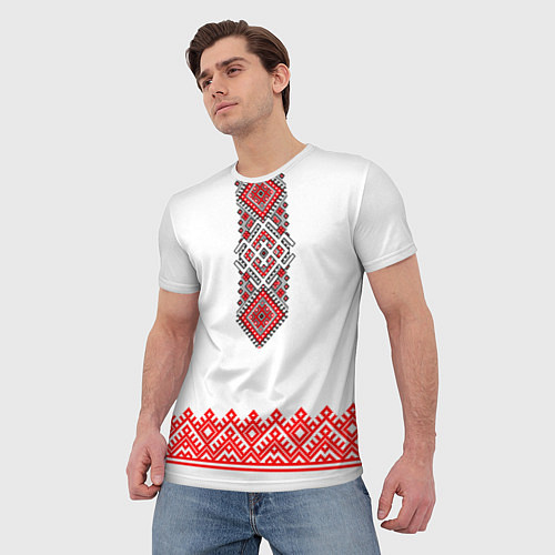Мужская футболка Славянская вышиванка с узорами и оберегом / 3D-принт – фото 3