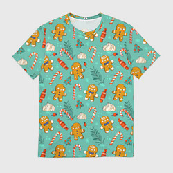 Футболка мужская Новогодний паттерн печенье с конфетами, цвет: 3D-принт