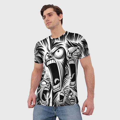 Мужская футболка Орущие рожицы и чёрные молнии - нейроарт / 3D-принт – фото 3