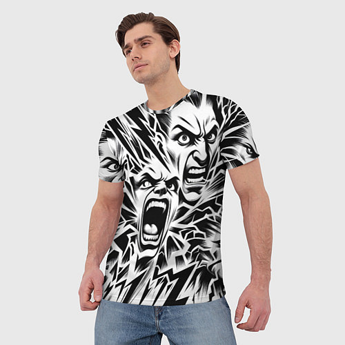 Мужская футболка Свирепые лица и молнии - нейроарт / 3D-принт – фото 3