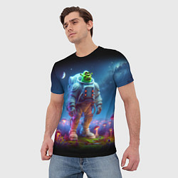 Футболка мужская Шрек бравый космонавт - неоновое свечение, цвет: 3D-принт — фото 2