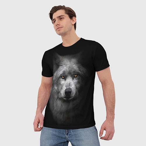 Мужская футболка Суровый волк с холодным нордическим взглядом / 3D-принт – фото 3