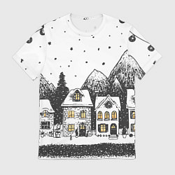 Футболка мужская Черно-белый новогодний город, цвет: 3D-принт