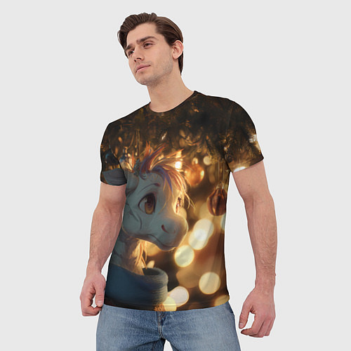Мужская футболка Лошадка под новогодней елкой / 3D-принт – фото 3