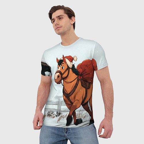 Мужская футболка Лошадка везет новогодние подарки / 3D-принт – фото 3