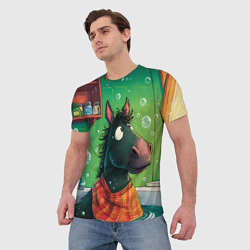 Мужская футболка Лошадь моется в ванной / 3D-принт – фото 3