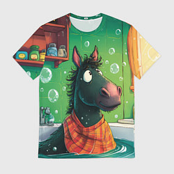 Футболка мужская Лошадь моется в ванной, цвет: 3D-принт