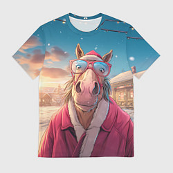 Футболка мужская Удивленная лошадь в очках, цвет: 3D-принт