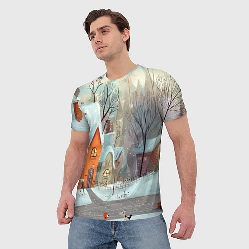 Мужская футболка Милый новогодний дворик / 3D-принт – фото 3