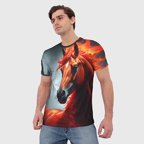 Мужская футболка Огненная лошадь на сером / 3D-принт – фото 3