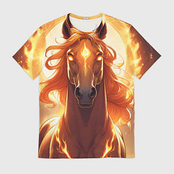 Футболка мужская Огненная лошадь в свечении, цвет: 3D-принт