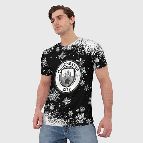 Мужская футболка Манчестер сити снежинки новый год / 3D-принт – фото 3