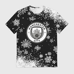 Футболка мужская Манчестер сити снежинки новый год, цвет: 3D-принт
