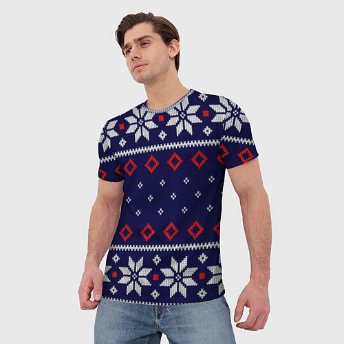 Мужская футболка Вязаный новогодний узор / 3D-принт – фото 3