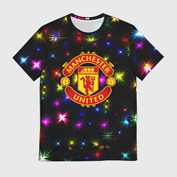 Футболка мужская Манчестер Юнайтед праздничные огни, цвет: 3D-принт