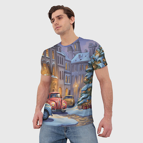 Мужская футболка Новогодний снежный двор / 3D-принт – фото 3