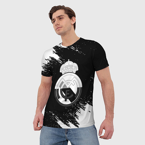 Мужская футболка Реал Мадрид черно белые краски / 3D-принт – фото 3