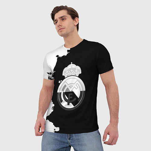 Мужская футболка Реал Мадрид черно белые краски / 3D-принт – фото 3