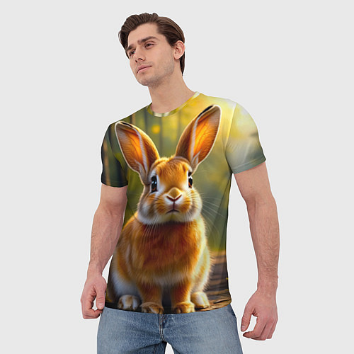 Мужская футболка Зайчик в лесу / 3D-принт – фото 3