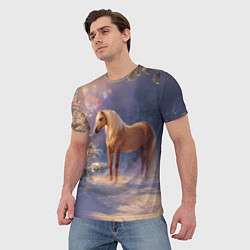Футболка мужская Лошадка в новогоднем лесу, цвет: 3D-принт — фото 2