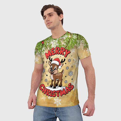 Мужская футболка Олень в шапке Санты / 3D-принт – фото 3