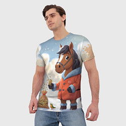 Футболка мужская Лошадка на зимней прогулке, цвет: 3D-принт — фото 2