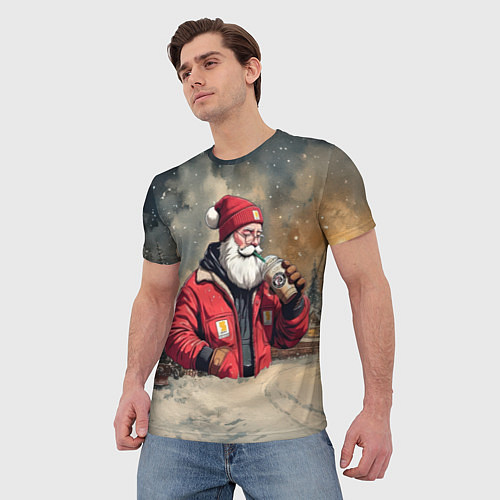 Мужская футболка Санта с капучино / 3D-принт – фото 3
