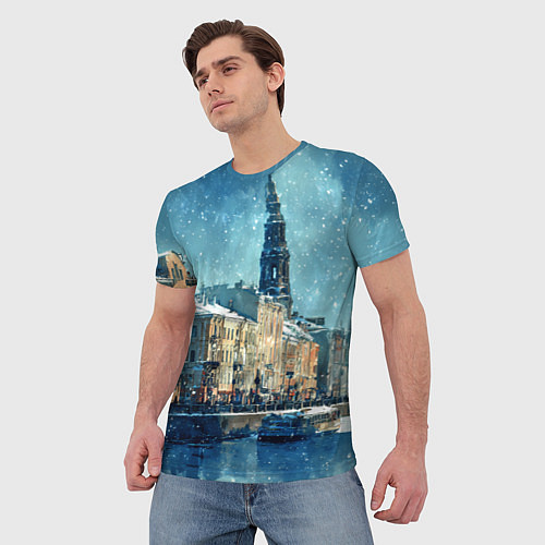 Мужская футболка Снегопад в Санкт-Петербурге / 3D-принт – фото 3