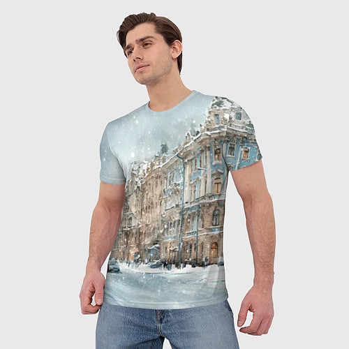 Мужская футболка Снежный день в Санкт-Петербурге / 3D-принт – фото 3