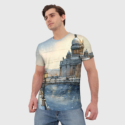 Мужская футболка Санкт-Петербург снежный день / 3D-принт – фото 3