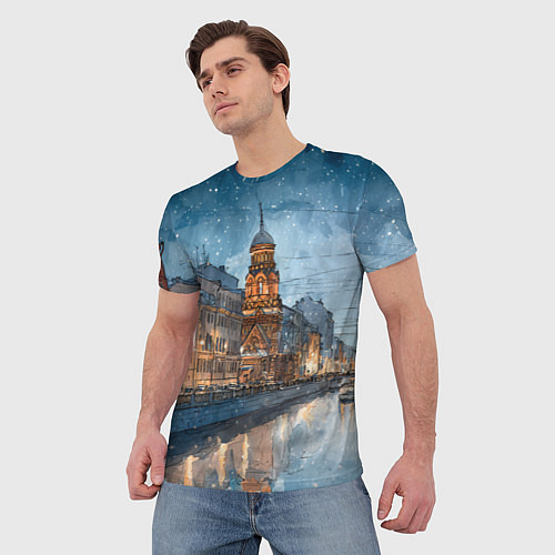 Мужская футболка Санкт-Петербург зимний город / 3D-принт – фото 3