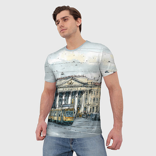 Мужская футболка Зимняя улица Санкт-Петербурга / 3D-принт – фото 3