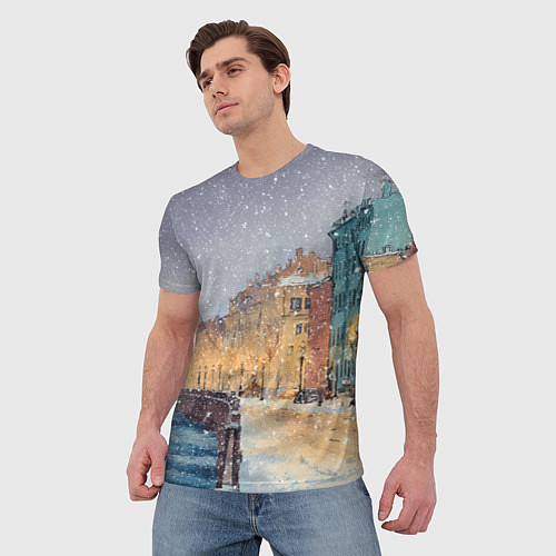 Мужская футболка Санкт-Петербург - снегопад / 3D-принт – фото 3