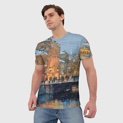 Мужская футболка Снежный вечер в Питере / 3D-принт – фото 3