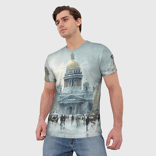 Мужская футболка Санкт-Петербург зимний пейзаж / 3D-принт – фото 3