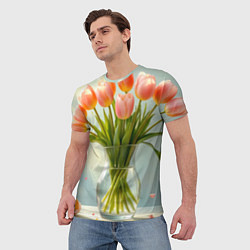Футболка мужская Нежно-розовые тюльпаны в лучах весны, цвет: 3D-принт — фото 2