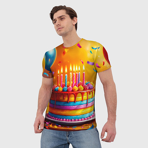 Мужская футболка Радуга праздничного торта / 3D-принт – фото 3