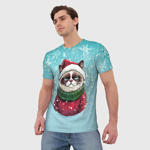 Мужская футболка Новогодний мурлыка / 3D-принт – фото 3