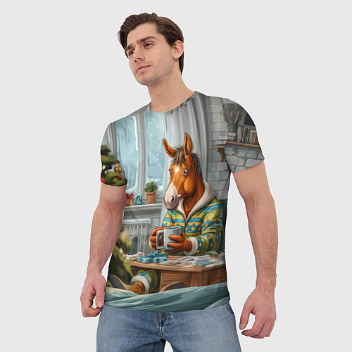 Мужская футболка Лошадка встречает Новый год дома / 3D-принт – фото 3