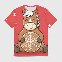 Футболка мужская Новогодняя лошадка с печенькой, цвет: 3D-принт