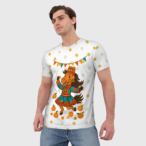 Мужская футболка Якутская лошадь празднует Новый год / 3D-принт – фото 3