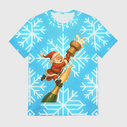 Футболка мужская Санта летит на пробке шампанского, цвет: 3D-принт